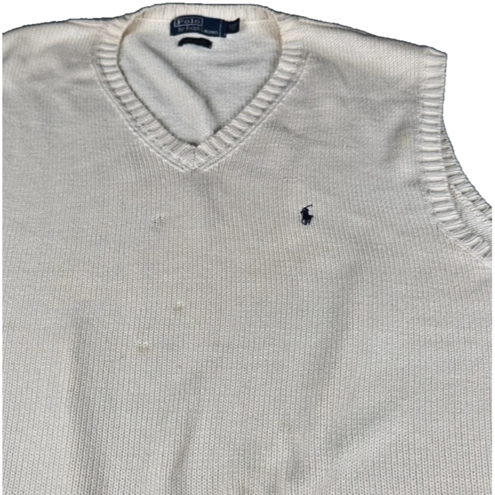 Vintage 90s Polo Ralph Lauren Sweater Vest Mens 2XLT Cream Cotton V Neck Pony